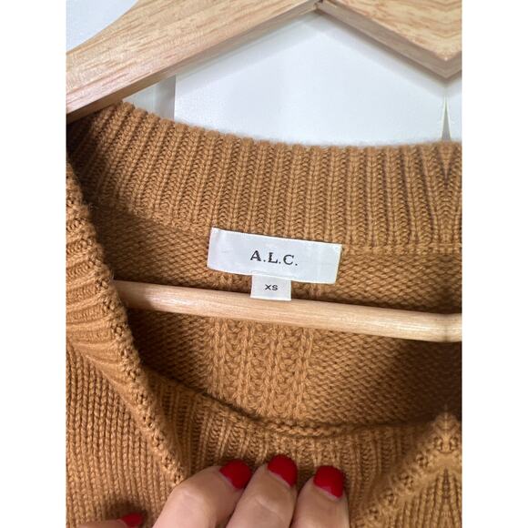 NEW A.L.C Crew Neck Wool Blend Ribbed Hem Knitted Ayden Sweater Brown - Picture 4 of 7